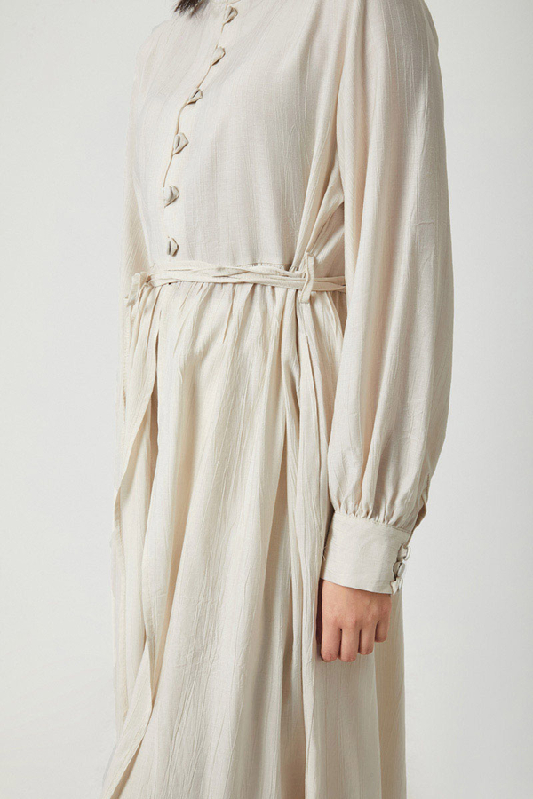 Half-Buttoned Abaya Set in Ecru - 6