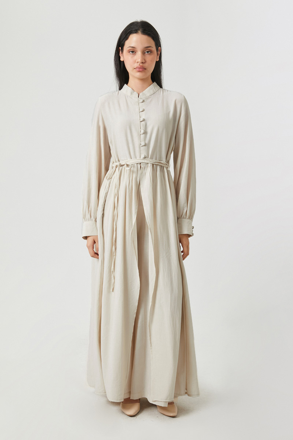 Half-Buttoned Abaya Set in Ecru 