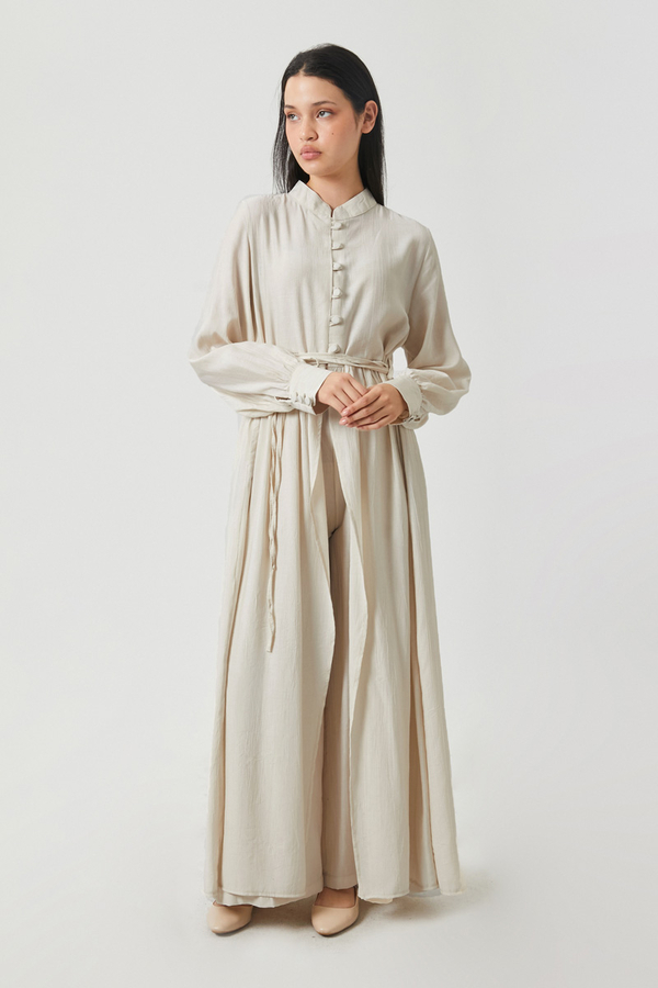 Half-Buttoned Abaya Set in Ecru - 5