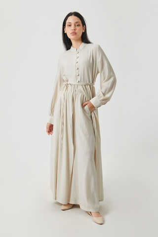 Half-Buttoned Abaya Set in Ecru - 10