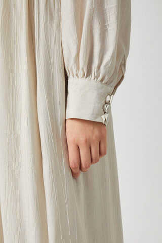 Half-Buttoned Abaya Set in Ecru - 4