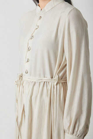 Half-Buttoned Abaya Set in Ecru - 7