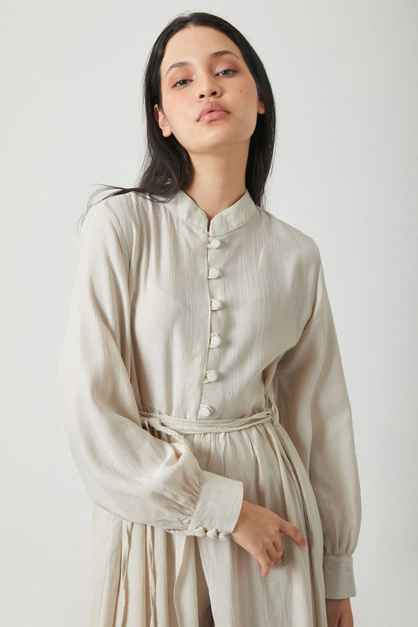 Half-Buttoned Abaya Set in Ecru - 2