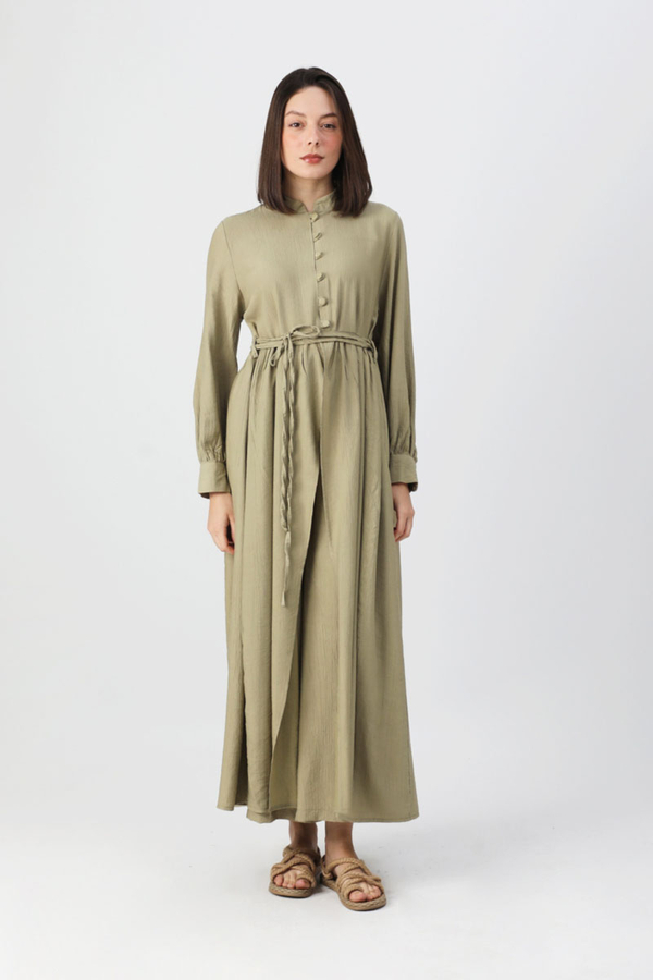Half-Buttoned Abaya Set in Khaki - 1