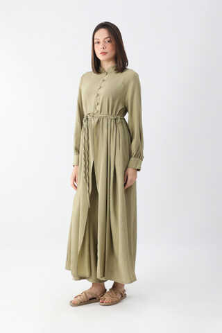 Half-Buttoned Abaya Set in Khaki - 2