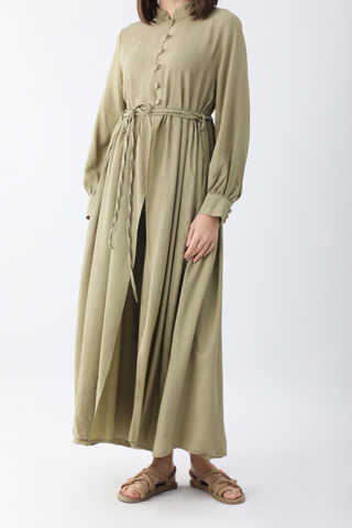 Half-Buttoned Abaya Set in Khaki - 3