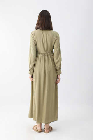 Half-Buttoned Abaya Set in Khaki - 8