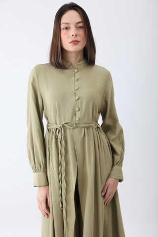 Half-Buttoned Abaya Set in Khaki - 5