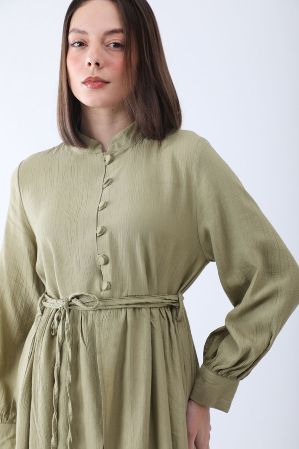 Half-Buttoned Abaya Set in Khaki - 4