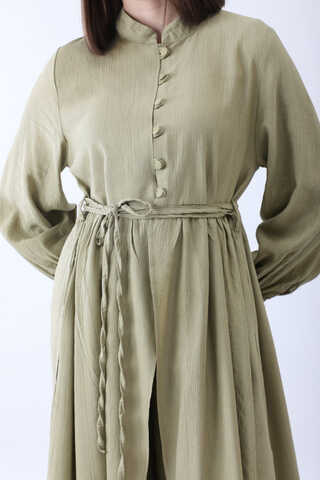 Half-Buttoned Abaya Set in Khaki - 6