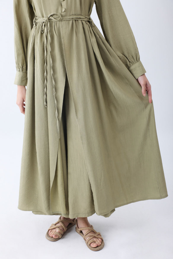Half-Buttoned Abaya Set in Khaki - 7