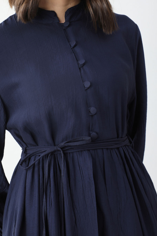 Half-Buttoned Abaya Set in Navy Blue - 8