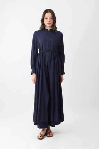 Half-Buttoned Abaya Set in Navy Blue - 1