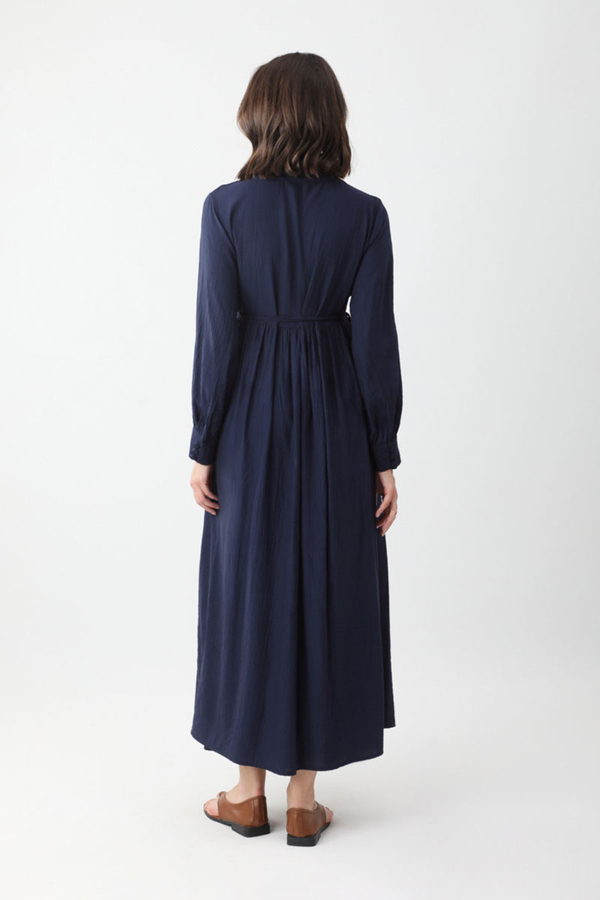 Half-Buttoned Abaya Set in Navy Blue - 9