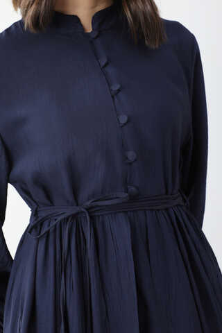 Half-Buttoned Abaya Set in Navy Blue - 8