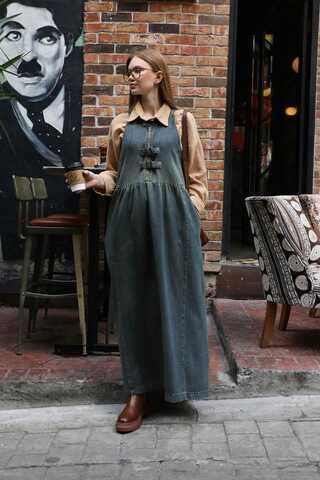 Halter Yaka Denim Jile Koyu Mavi - 3