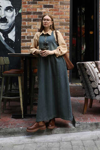 Halter Yaka Denim Jile Koyu Mavi - 1