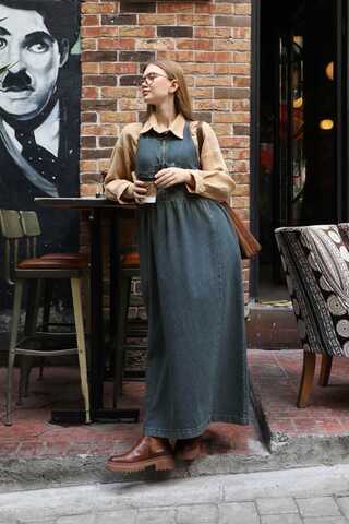 Halter Yaka Denim Jile Koyu Mavi - 2