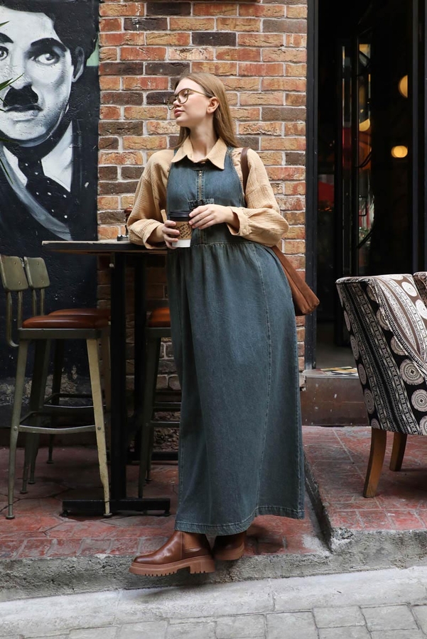 Halter Yaka Denim Jile Koyu Mavi - 2