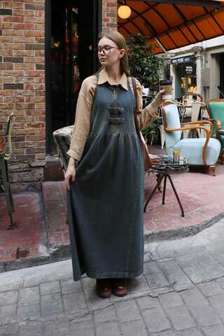 Halter Yaka Denim Jile Koyu Mavi - 6