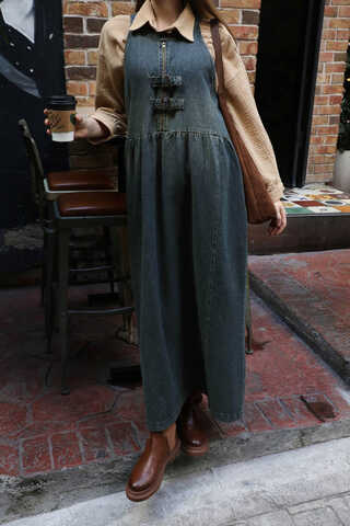 Halter Yaka Denim Jile Koyu Mavi - 7