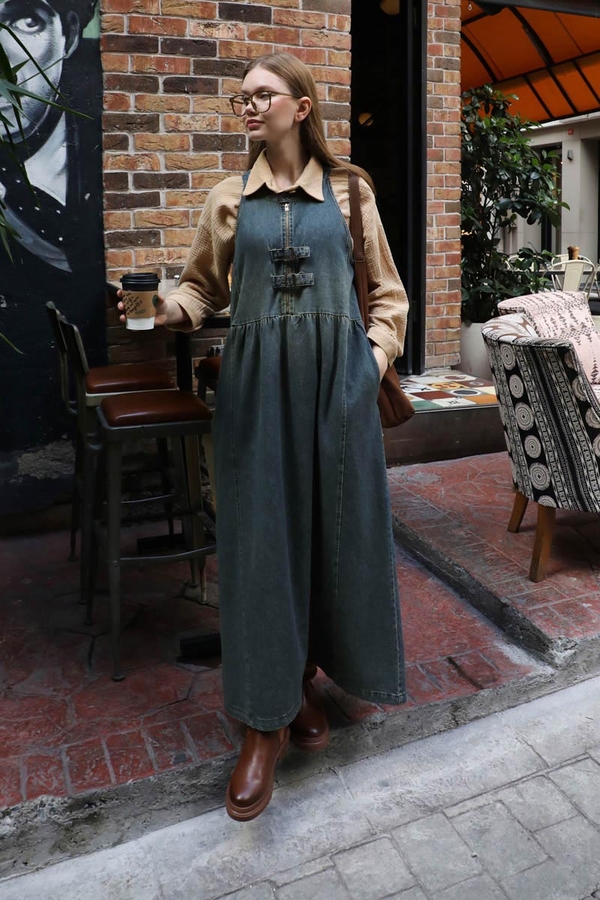 Halter Yaka Denim Jile Koyu Mavi - 8