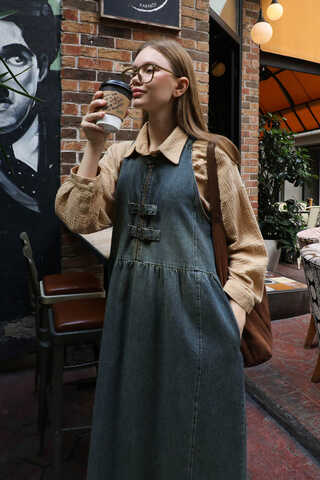 Halter Yaka Denim Jile Koyu Mavi - 9