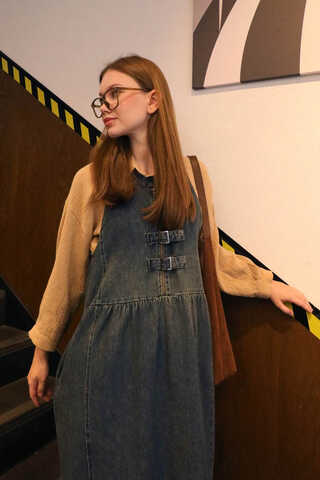 Halter Yaka Denim Jile Koyu Mavi - 12