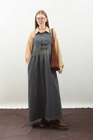 Halter Yaka Denim Jile Koyu Mavi - 15