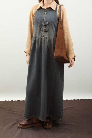 Halter Yaka Denim Jile Koyu Mavi - 16