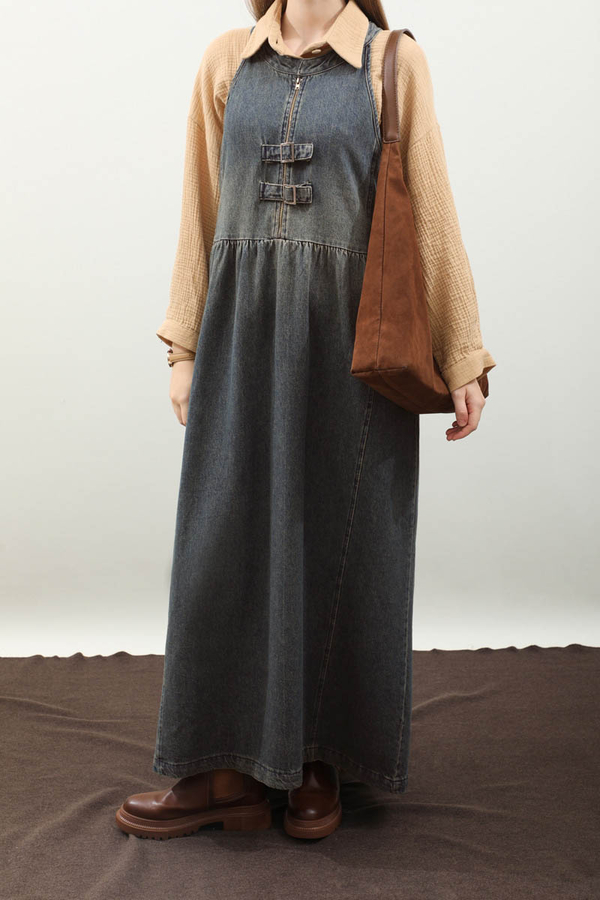 Halter Yaka Denim Jile Koyu Mavi - 16