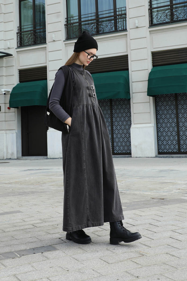 Halter Yaka Denim Jile Siyah - 2