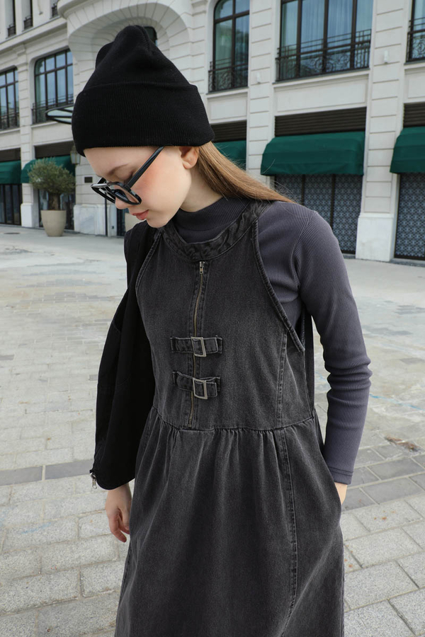 Halter Yaka Denim Jile Siyah - 8