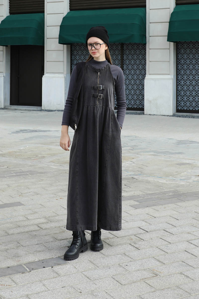 Halter Yaka Denim Jile Siyah