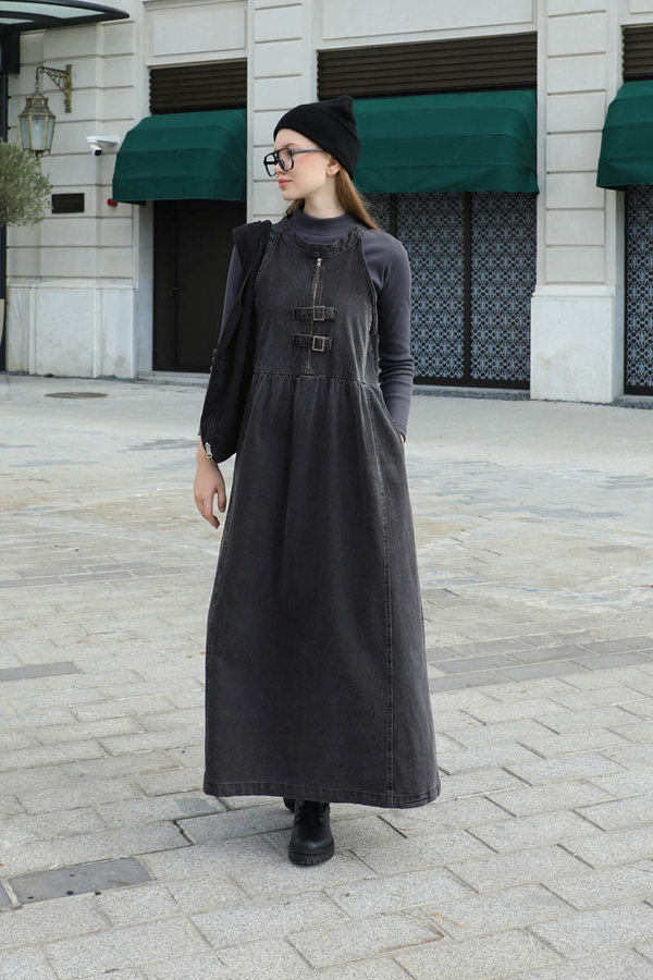 Halter Yaka Denim Jile Siyah - 3