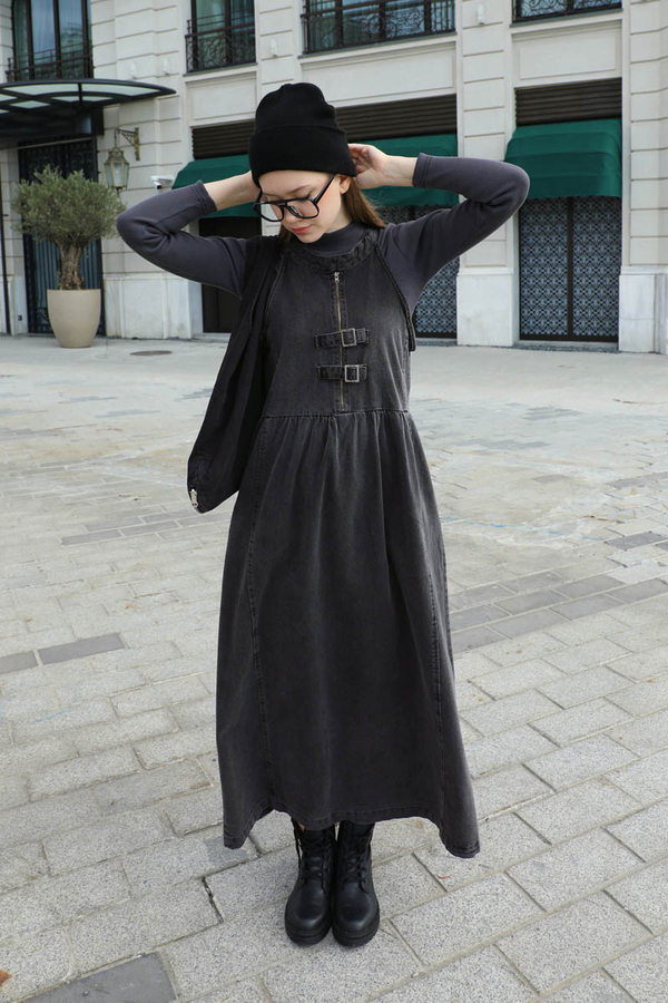 Halter Yaka Denim Jile Siyah - 7