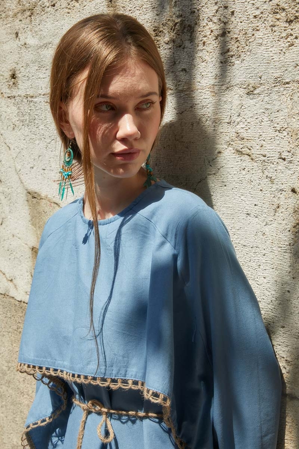 Hasır Biyeli Dilge Elbise Bebe Mavisi - 2