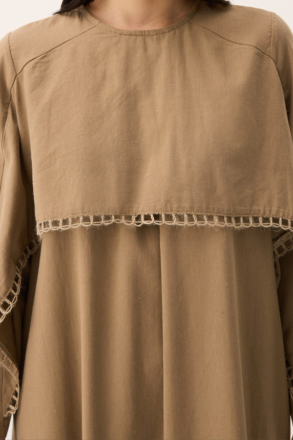 Hasır Biyeli Dilge Elbise Camel - 11