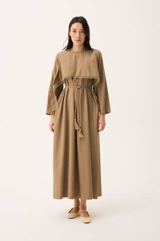 Hasır Biyeli Dilge Elbise Camel - 5