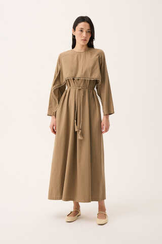 Hasır Biyeli Dilge Elbise Camel - 2