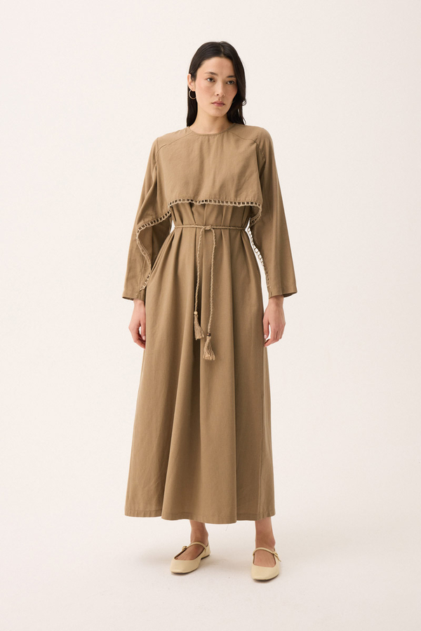 Hasır Biyeli Dilge Elbise Camel - 2