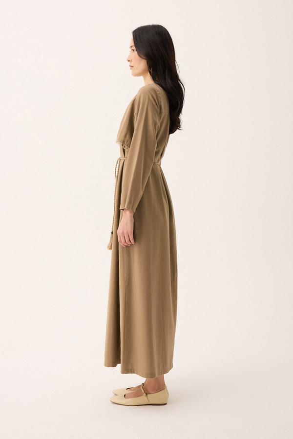 Hasır Biyeli Dilge Elbise Camel - 8