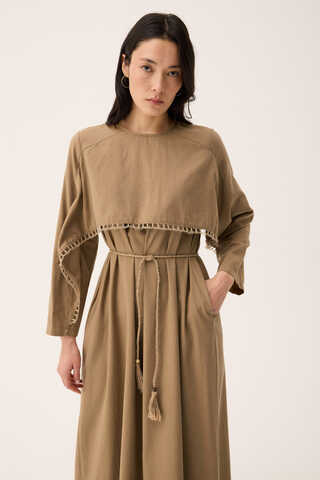 Hasır Biyeli Dilge Elbise Camel - 15
