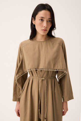 Hasır Biyeli Dilge Elbise Camel - 7