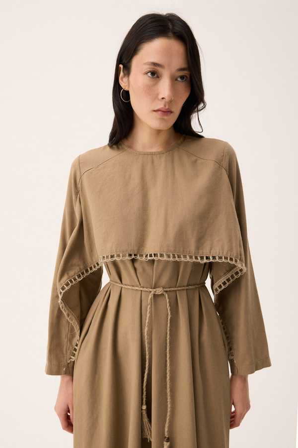 Hasır Biyeli Dilge Elbise Camel - 7
