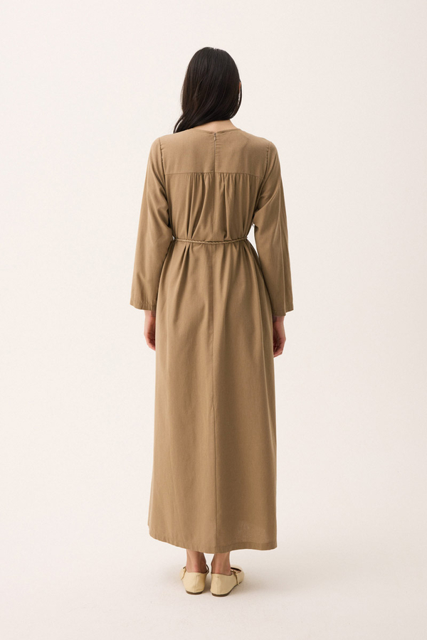 Hasır Biyeli Dilge Elbise Camel - 17