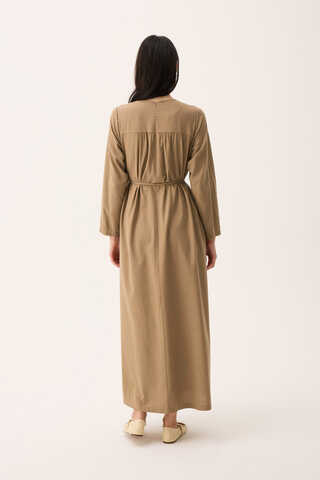Hasır Biyeli Dilge Elbise Camel - 18