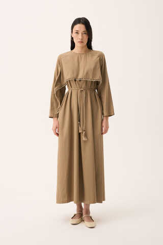 Hasır Biyeli Dilge Elbise Camel - 12