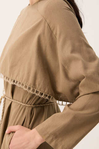 Hasır Biyeli Dilge Elbise Camel - 6