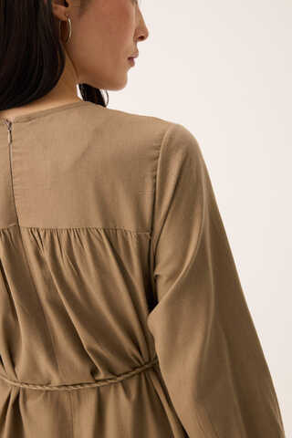 Hasır Biyeli Dilge Elbise Camel - 19